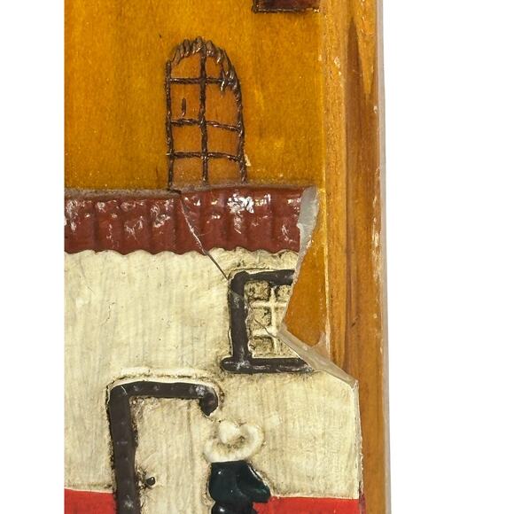 Folk Art Hand Painted 3-D Wood Cross Village Scene 20” x 14” - Picture 7 of 8